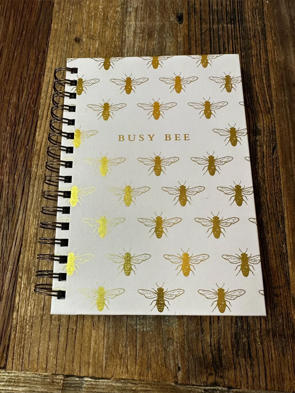Gold Bee Spiral Notebook - White